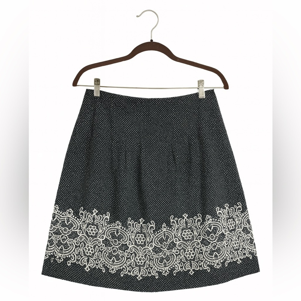 Ann Taylor Loft Skirt Womens Size 0 Black Polka Dot A-Line Lined Cotton Skirt